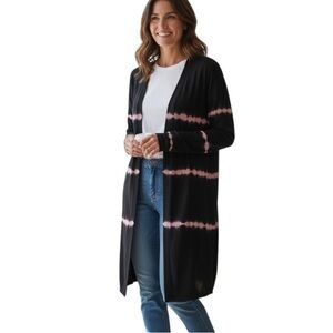 Maurices Small Black Pink Long Lightweight Cardigan Tie Dye Casual Lagenlook